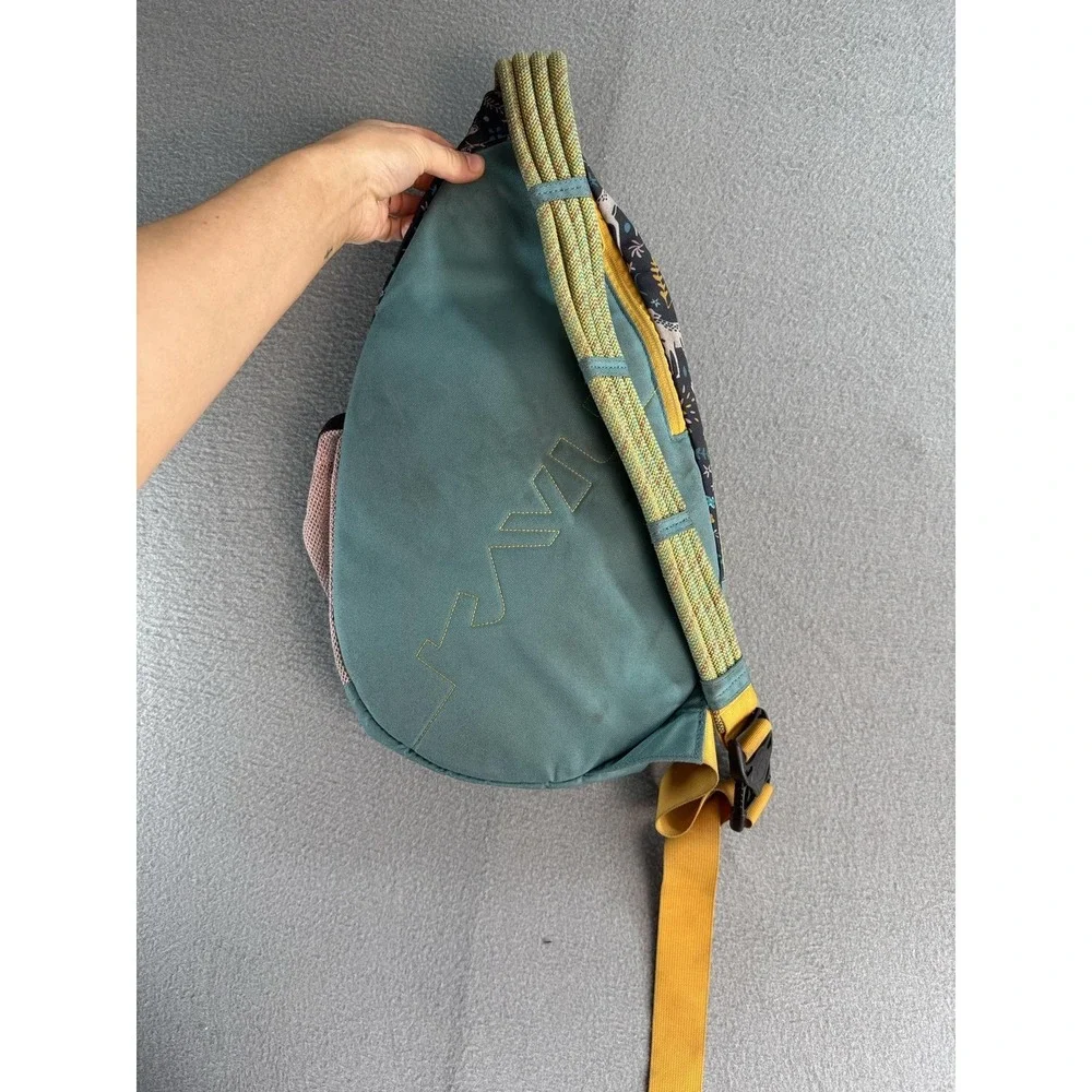 KAVU Green 20in Rope Sling Backpack Nature Print Water Bottle Pocket